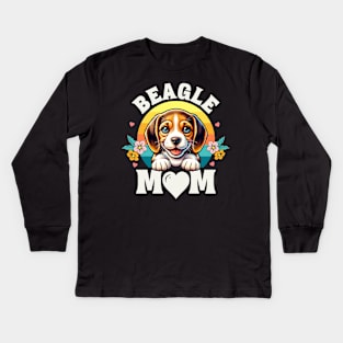 Colorful Beagle Mom Retro Sunset Dog Lover Kids Long Sleeve T-Shirt